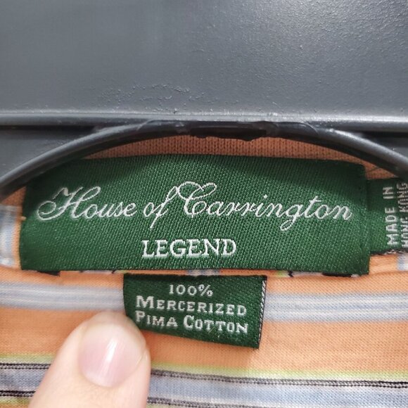 House of Carrington Legend Men's Orange Blue Stripe Mercerized Cotton Polo Sz‎ L - Picture 5 of 8